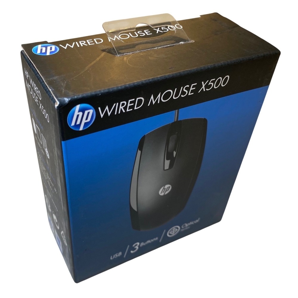 HP X500 Wired USB Mouse Black Optical 3-Button Ambidextrous E5E76AA NIB Sealed